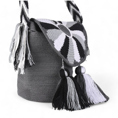 Medium Gray Wayuu Bag with Patterned Flap