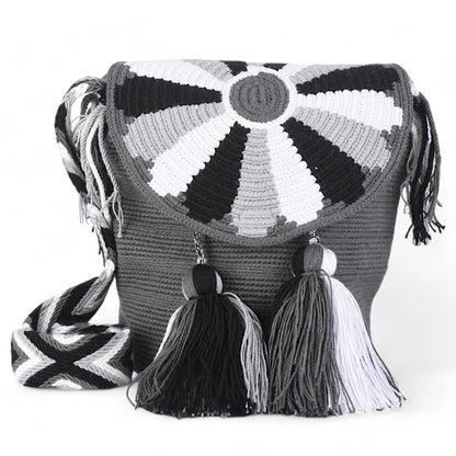 Medium Gray Wayuu Bag with Patterned Flap