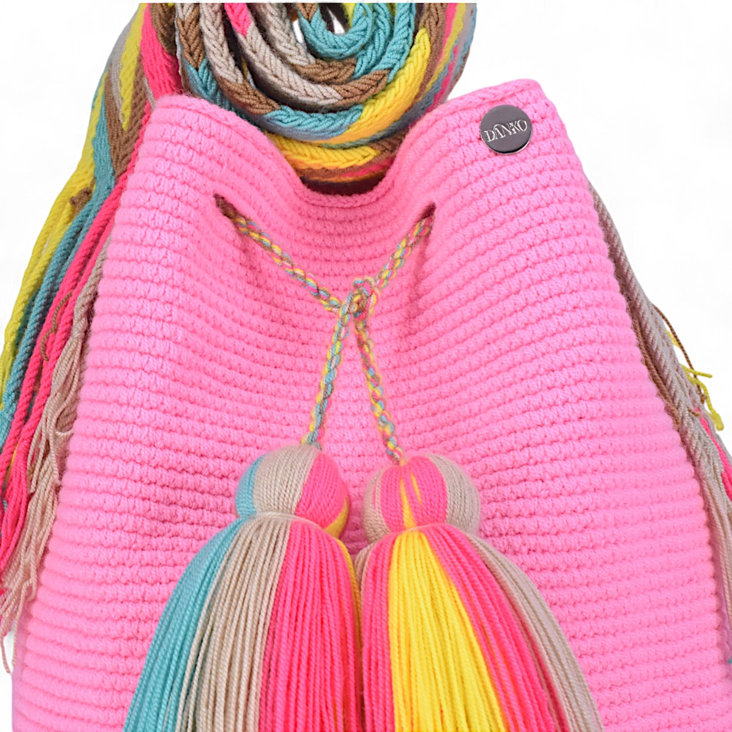 Handmade Pink Wayuu Bag Multi Colour Handle