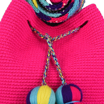 Handmade Pink Wayuu Bag Multi Colour Gem Handle