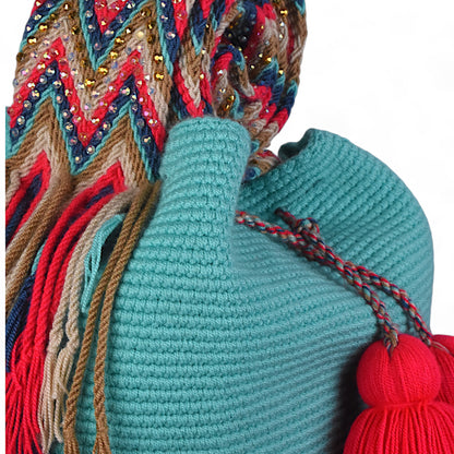 Handmade Turquoise Wayuu Bag with Gem Handle