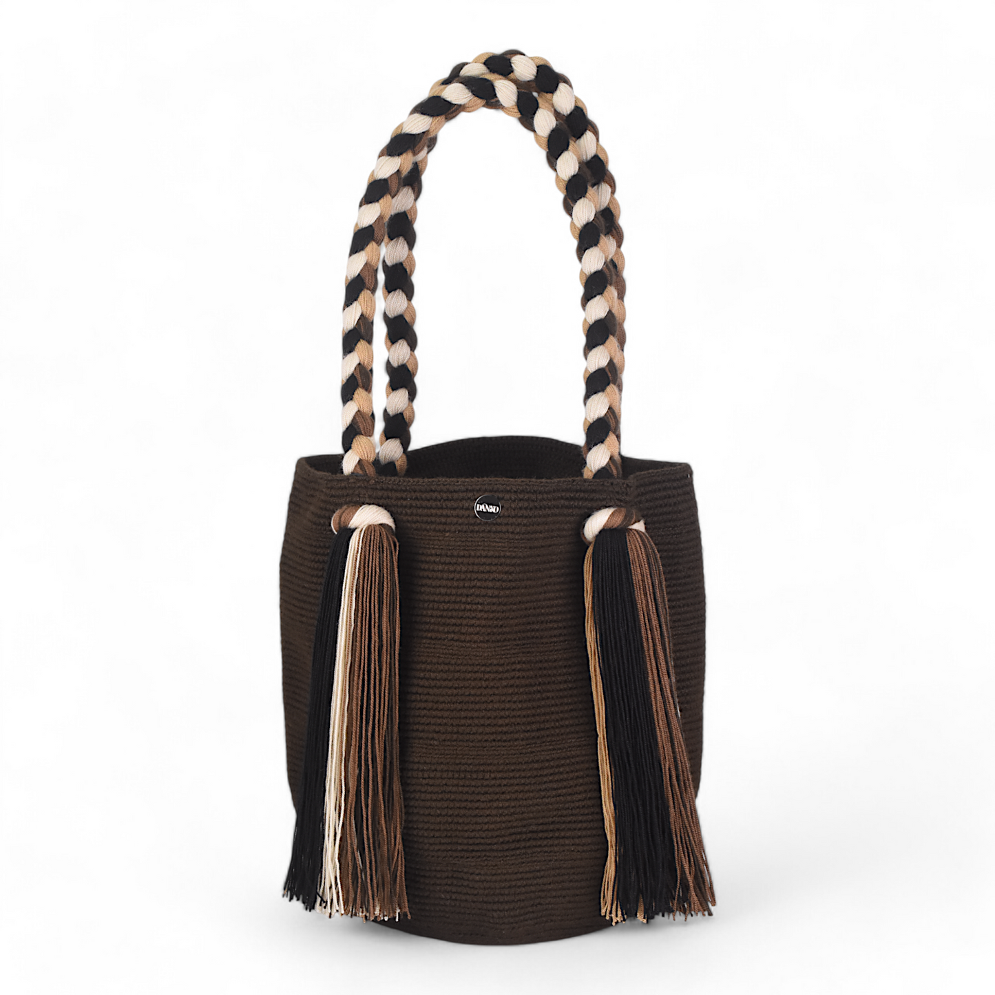 Handmade Brown Tote Bag with Long Tassels