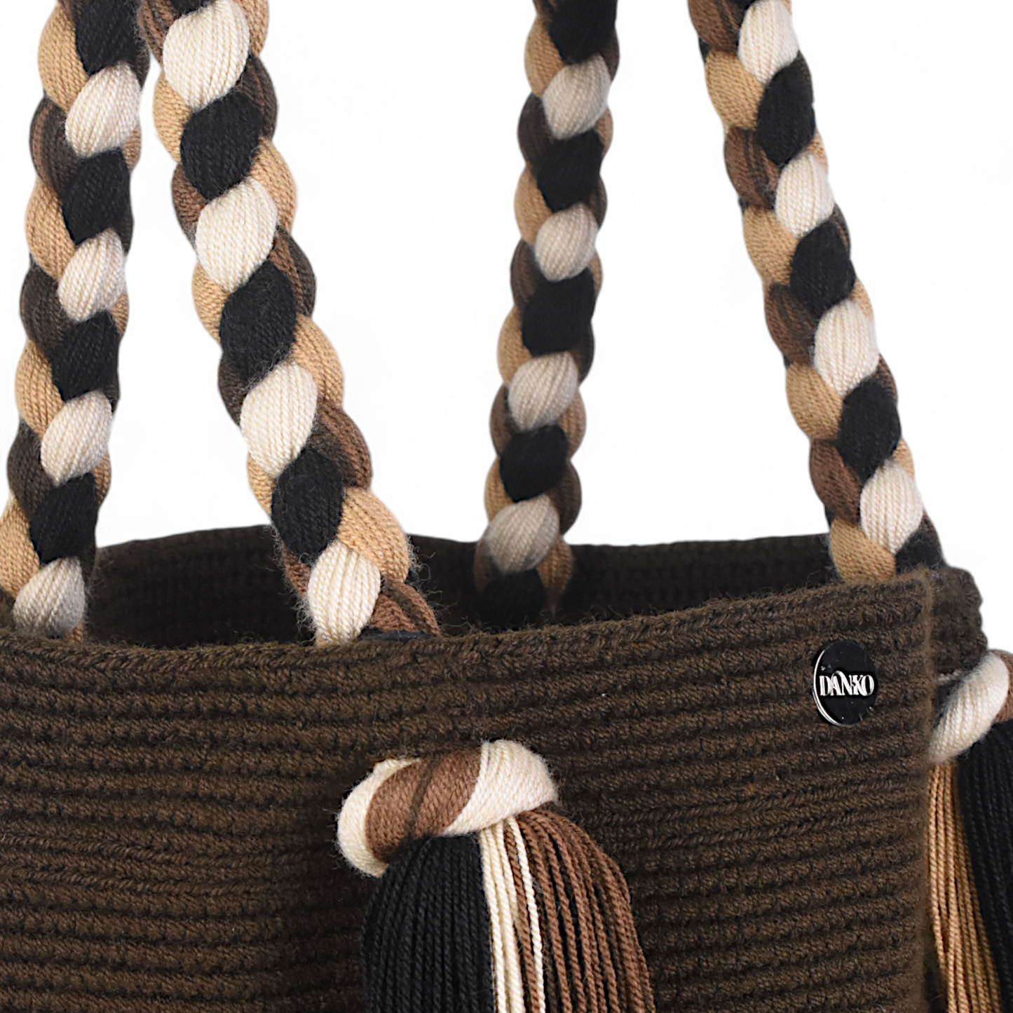 Handmade Brown Tote Bag with Long Tassels