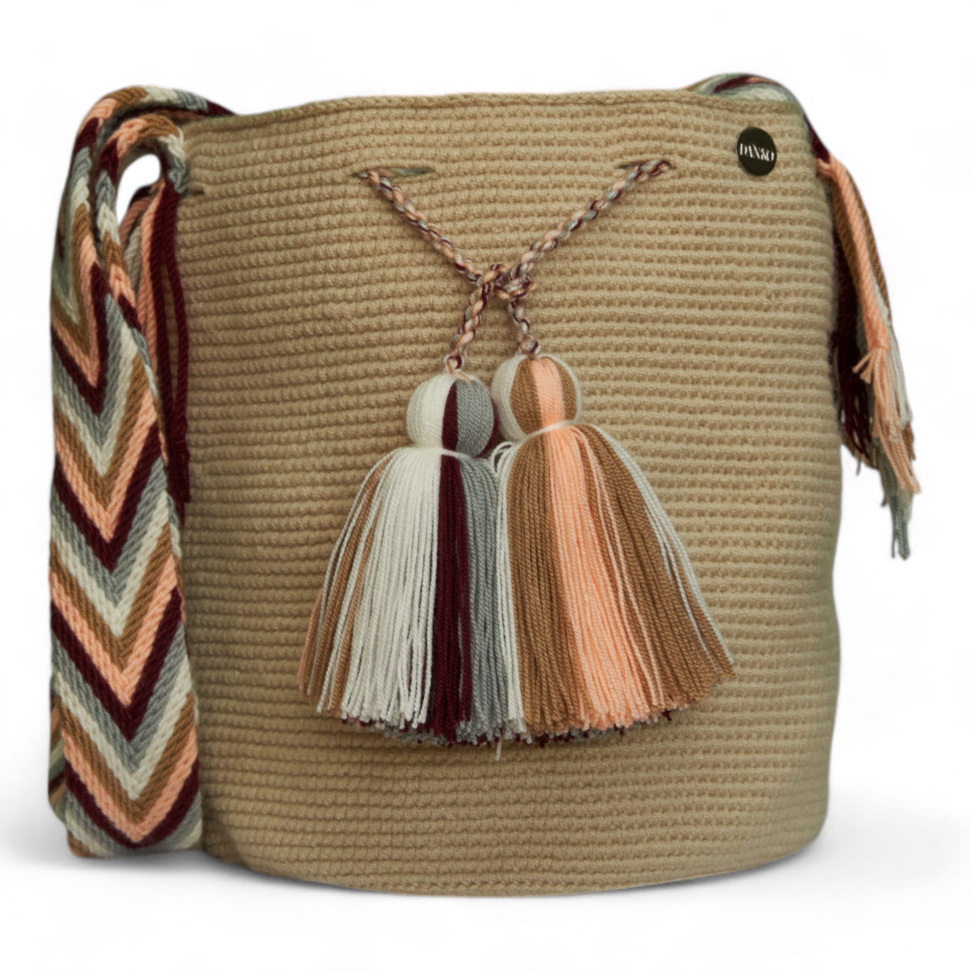 Hand Crafted Beige Shoulder Bag with Tassels