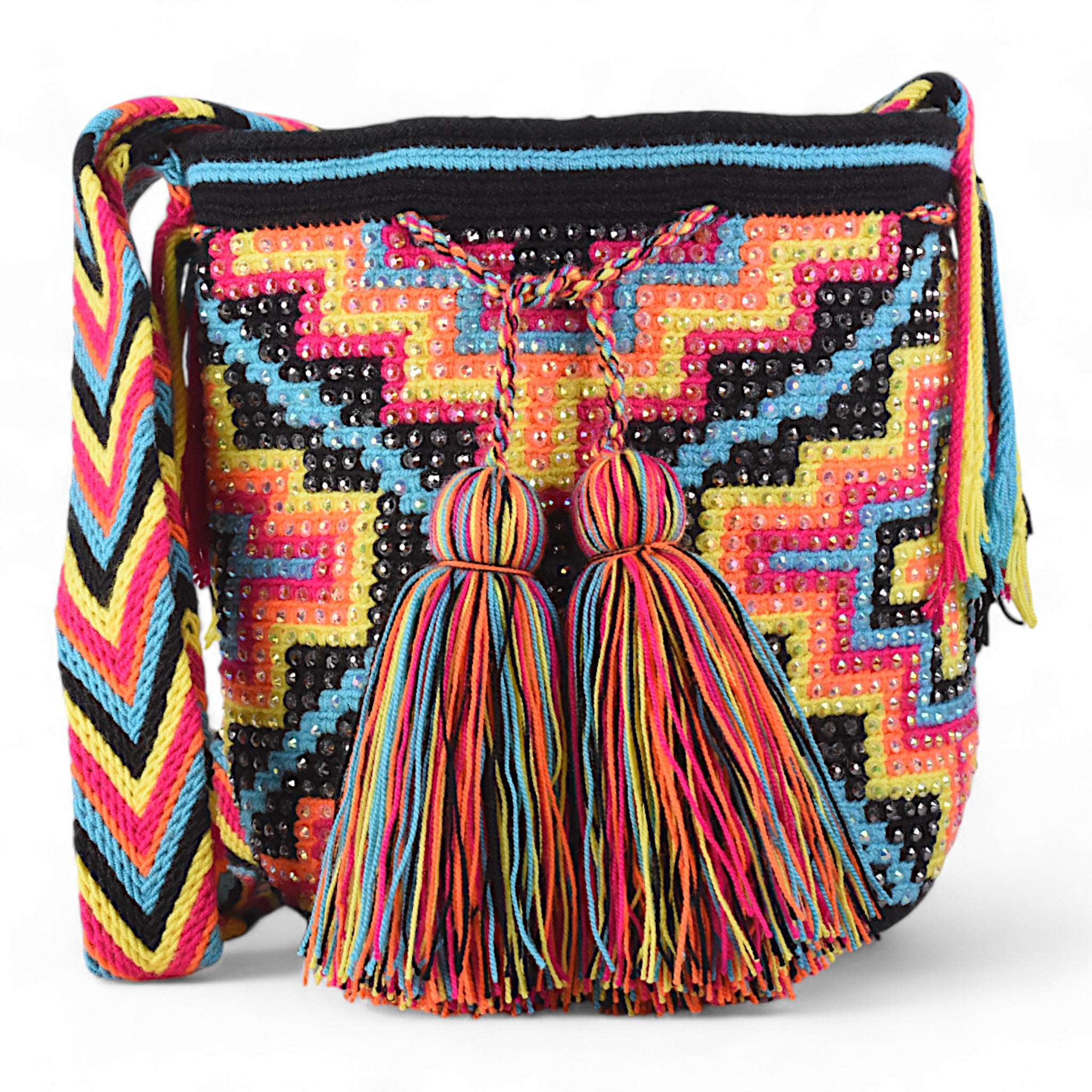 Wayuu Mochila Hand selling Woven Colombian Crossbody Bag Zigzag Pattern Multicolored