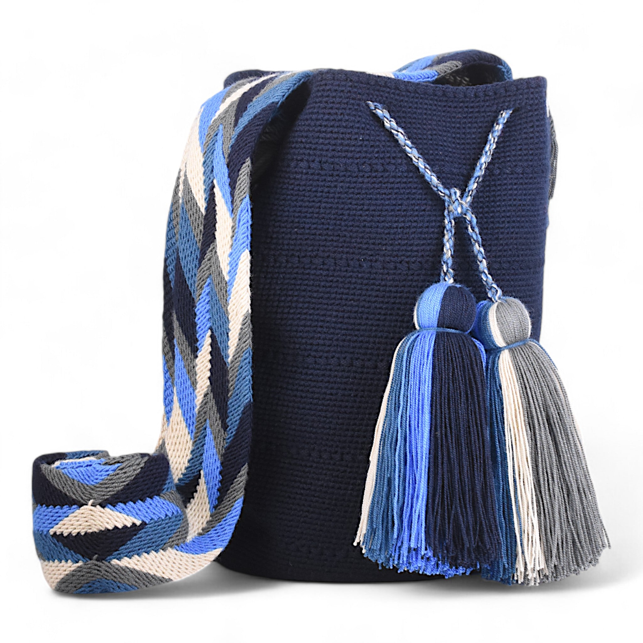 Wayuu small Mochila bags Handmade Dark aqua Blue and 2024 multi-colored strap