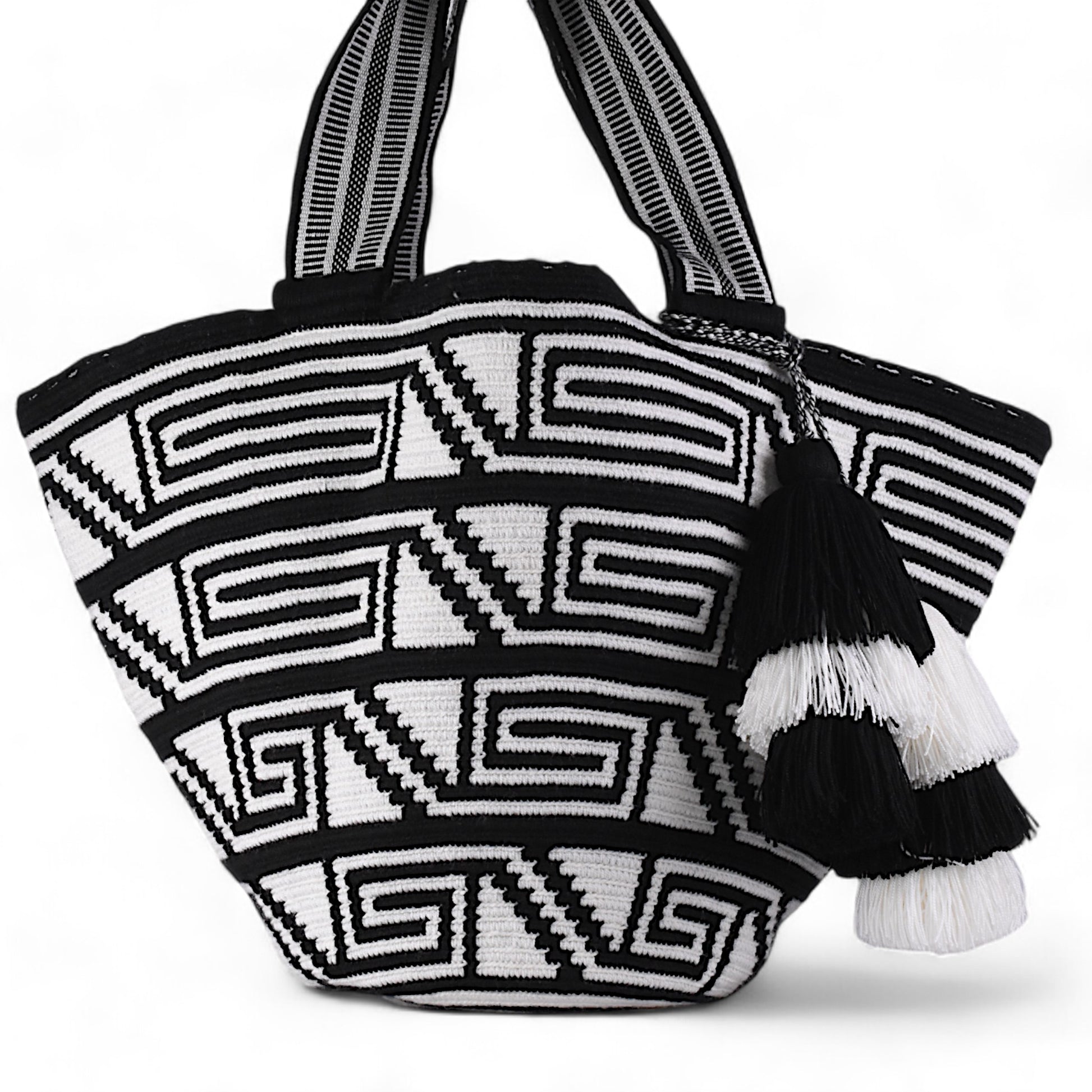 Handmade Black White Crochet Beach Bag