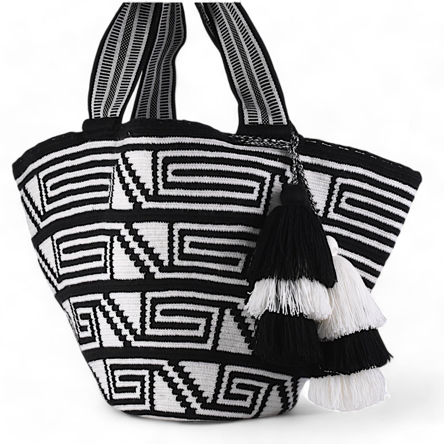 Handcrafted Black White Shoulder Bag