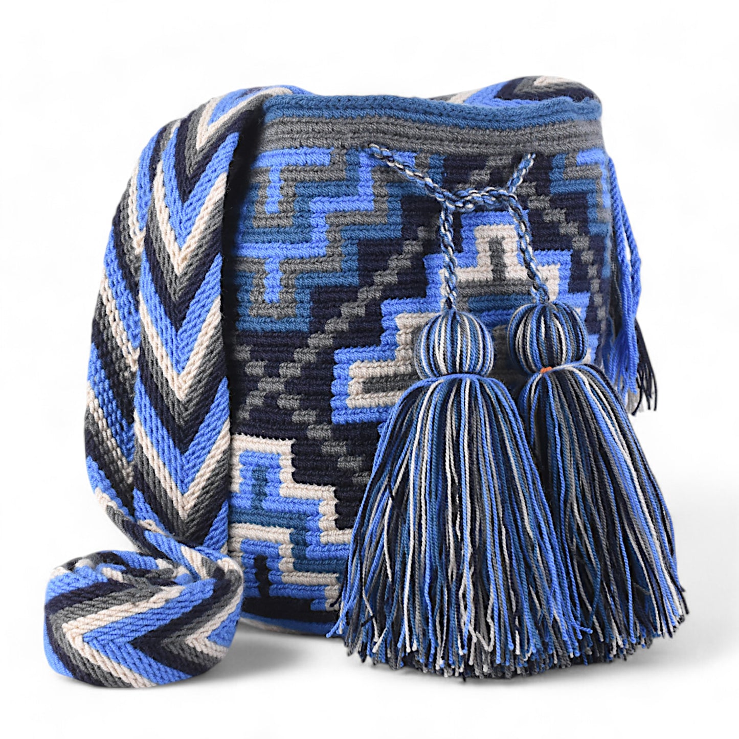 Handcrafted Blue Crossbody Bag with Cross Pattern