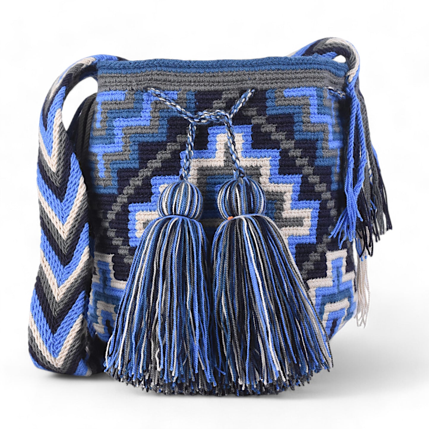 Handmade Blue Shoulder Bag with Cross Pattern