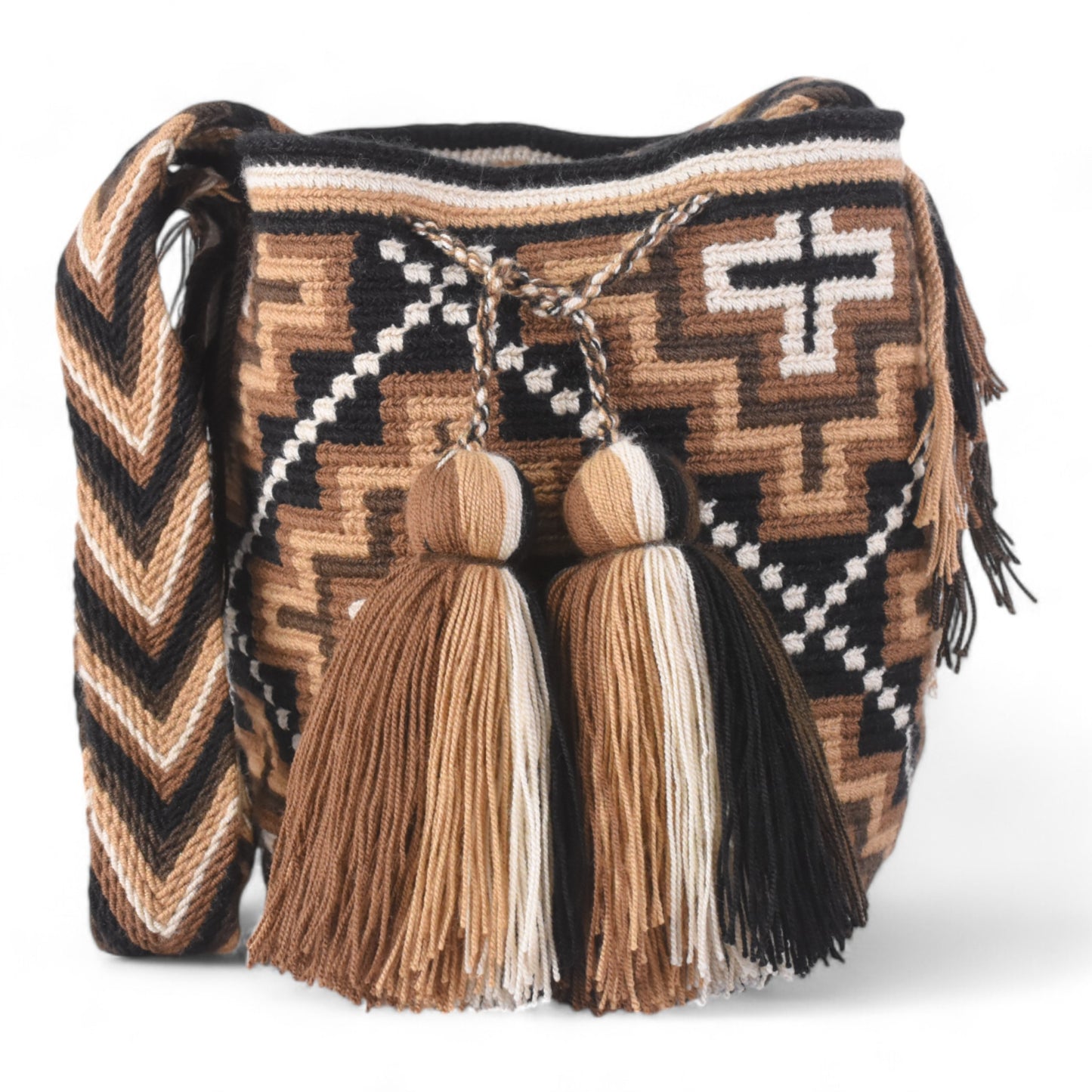 Handmade Brown Hand Bag with Cross Pattern