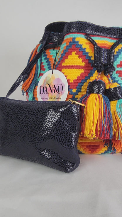 Close up video of a Leather Wayuu Bag 